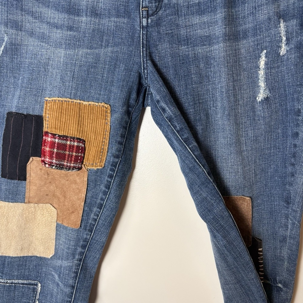 Anthropologie Pilcro Hyphen Patchwork Embroidered Jeans 29 Dark/Med Wash- Grunge - Picture 11 of 15